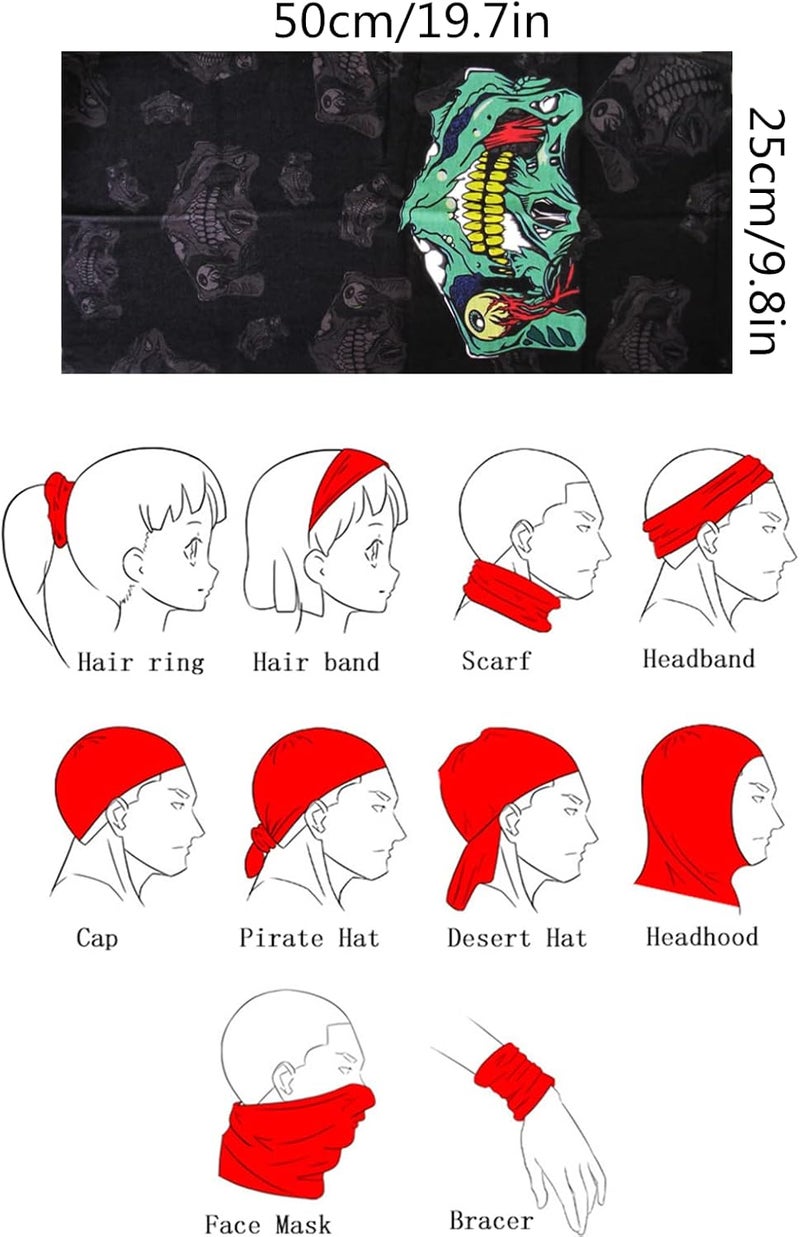 WYSUMMER 8PCS Scarves Bandanas Face Tube Black Headband, Motorcycle Multi Function Headwear Hat Scarf Neck Warmer Balaclava - Image 2